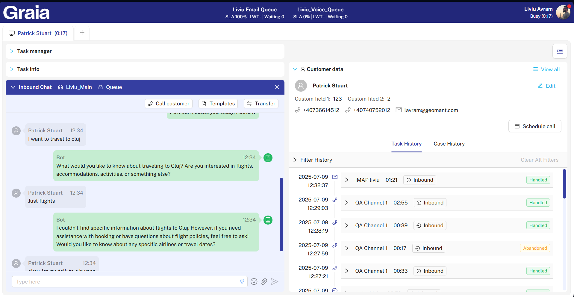 Conversational Agent · Bot history